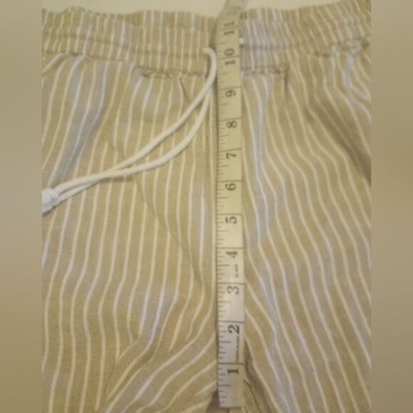 Beach lunch lounge cropped striped linen elastic drawstring waist pants - Picture 6 of 9